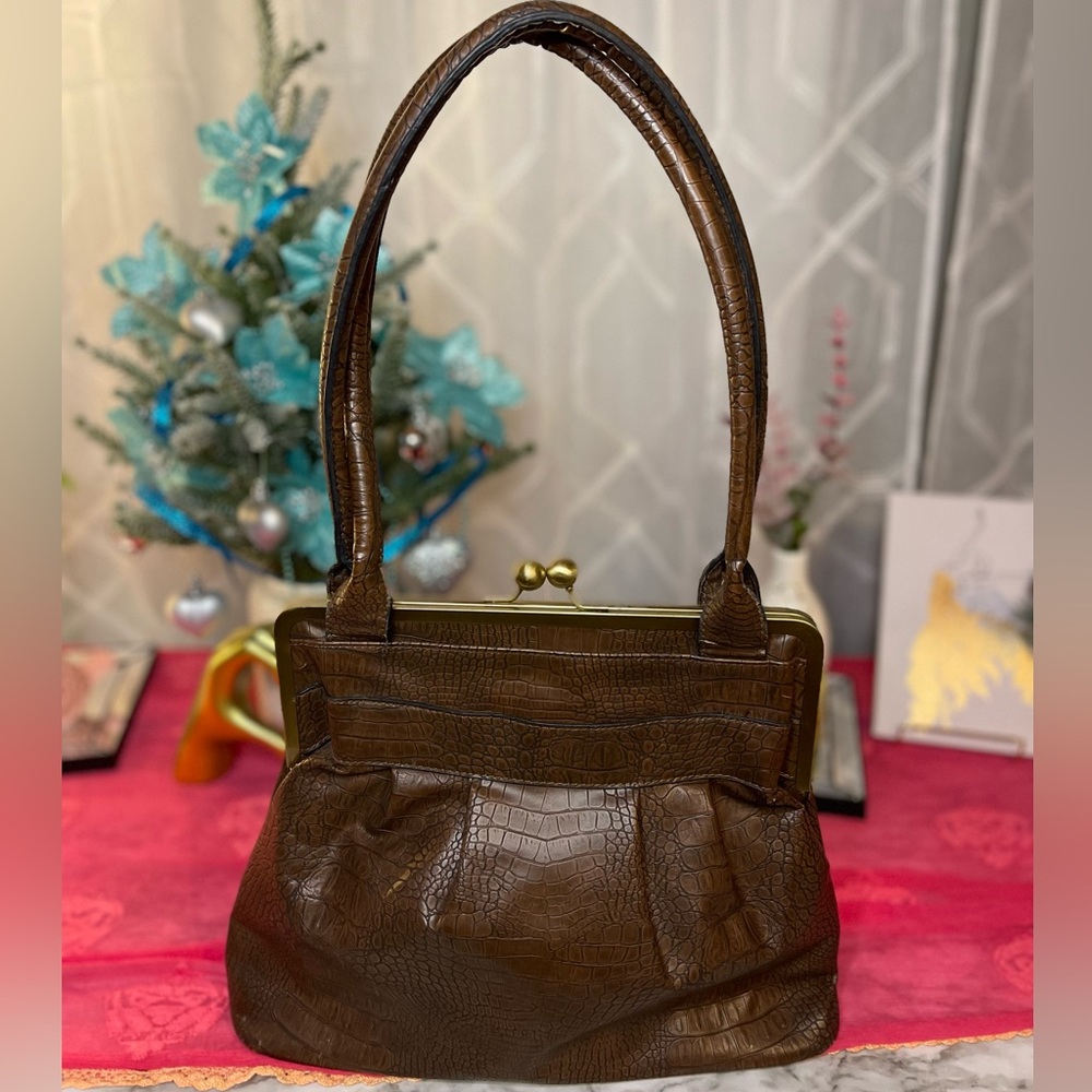 GAL Vintage Elegant Brown Faux Crocodile-Embossed Women's Bag